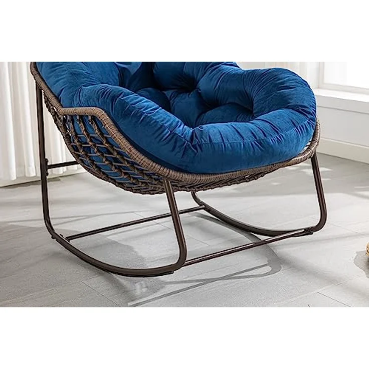 Ball & Cast Schaukelstuhl Outdoor, Rocking Chair mit Gepolstertem Kissen, Relaxsessel Schwingsessel für Garten, Balkon & Terrasse, Marineblau – Bild 7