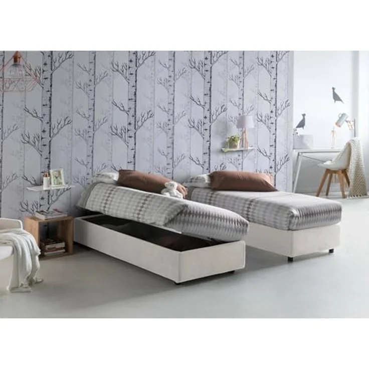 Talamo Italia - Gaia Doppelbett, Bettkasten mit Stoffbezug, 100 % Made in Italy, seitliche Öffnung, inklusive Matratze 120 x 190 cm, Weiß – Bild 4