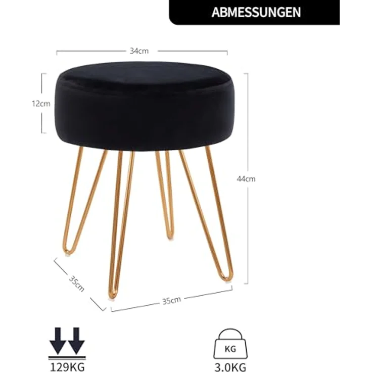 Duhome Hocker, Sitzhocker Rund Hocker Samt oder Stoff Lederoptik Schemel Metallbeine – Bild 4