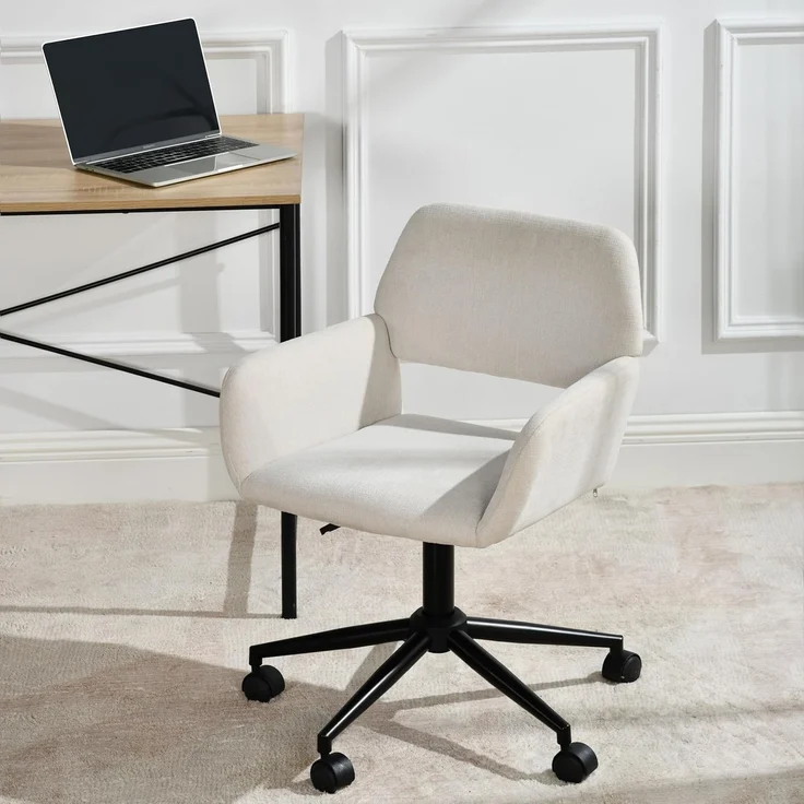 39F FURNITURE DREAM Skandinavischer Bürostuhl aus Stoff, beige, drehbar, höhenverstellbar und 5 Rollen für Kinder, die zu Hause Arbeiten, 56,5 x 57,5 x 75-85 cm – Bild 4
