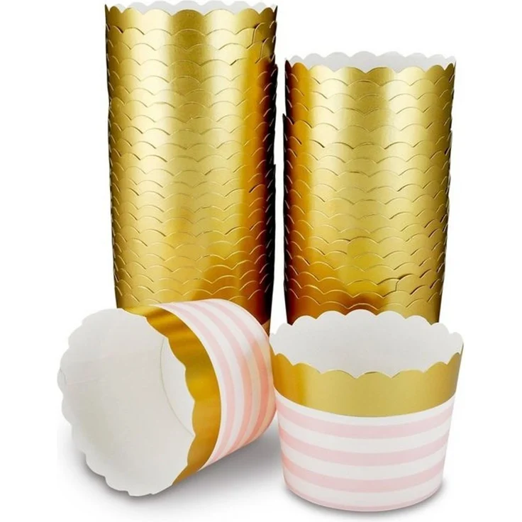 Frau WUNDERVoll Muffinform 25 Muffin Backformen, gold rosa Streifen, Durchmesser 6,1 cm / Muffinb, (25-tlg) – Bild 4
