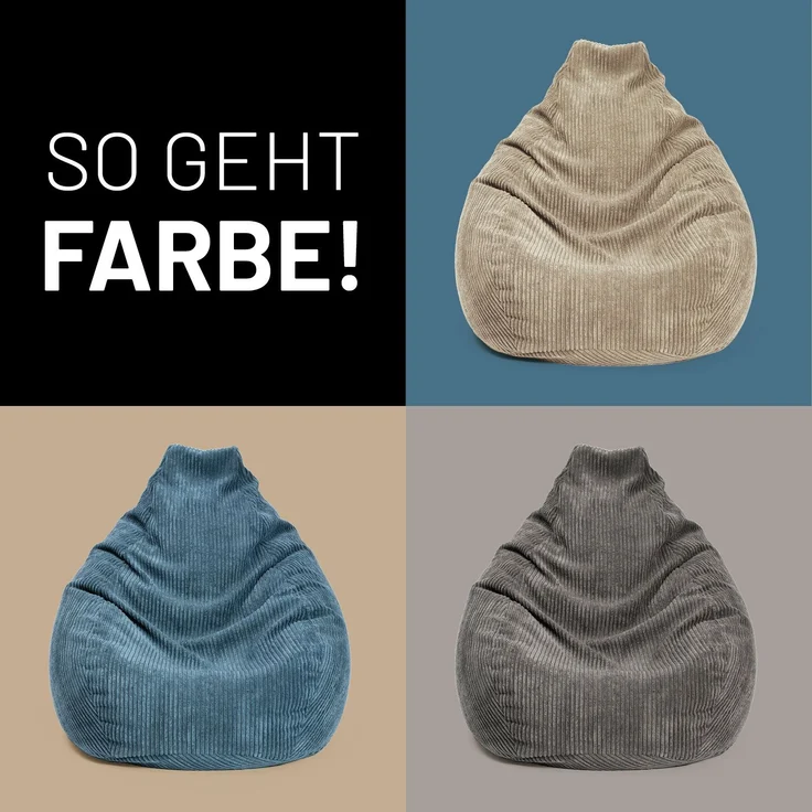 Lumaland 'GIANT' Sitzsack, Stabile Lehne, verdeckter Reißverschluss, Cord Beige, 100 x 132 x 96 cm – Bild 9