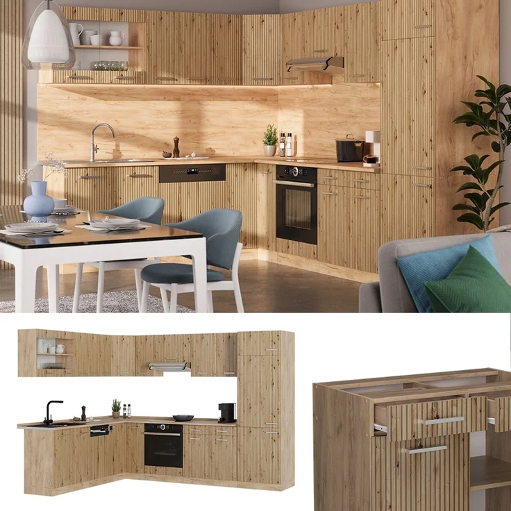 Eckküche R-Line Artisan-Eiche/Goldkraft Eiche 287 x 227 cm, AP Anthrazit Vicco – Bild 2