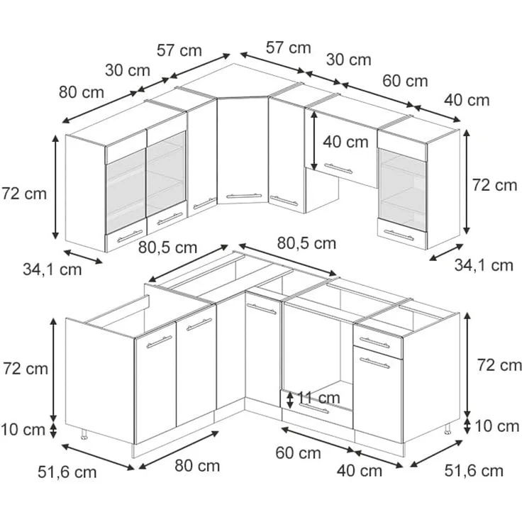 Eckküche Fame-Line Anthrazit Hochglanz 190 x 46 cm ohne Arbeitsplatte Vicco – Bild 3