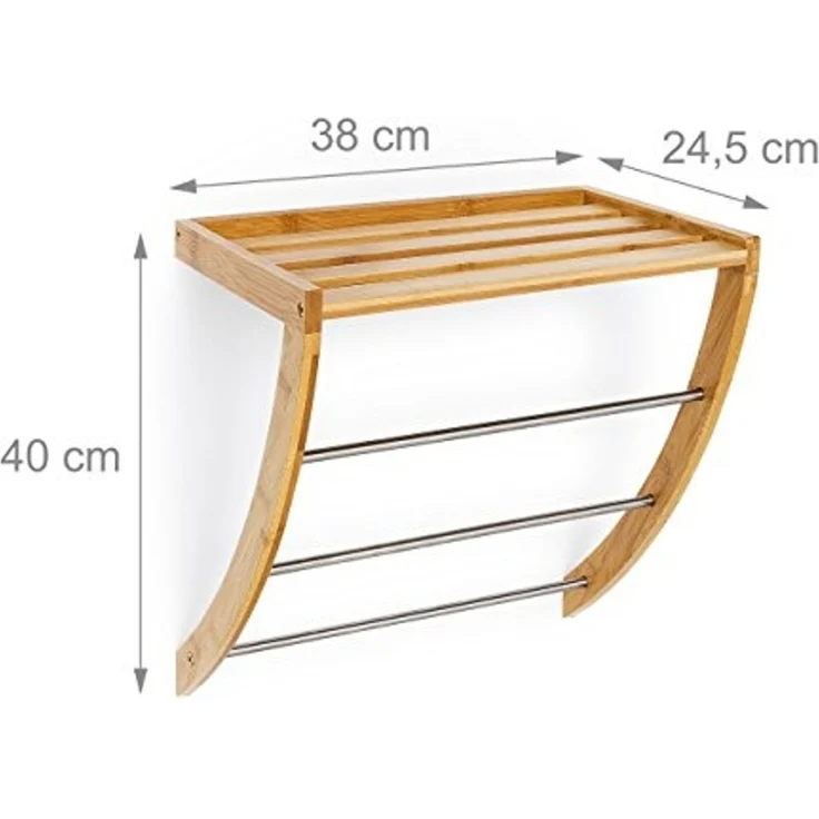 relaxdays Handtuchregal Wandhandtuchhalter Bambus & Chrom – Bild 3