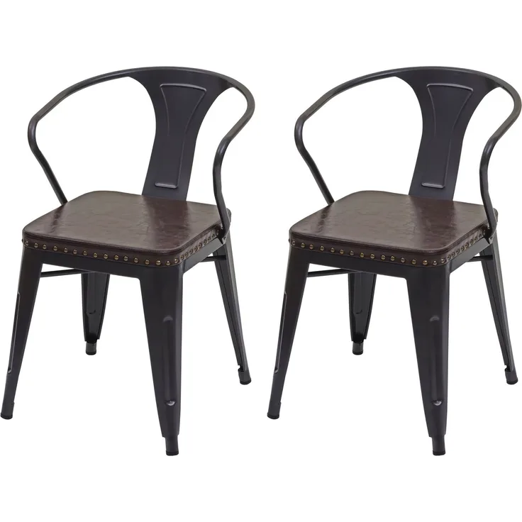 2er-Set Esszimmerstuhl HWC-H10d, Stuhl Küchenstuhl Chesterfield Metall Kunstleder Industrial Gastronomie ~ schwarz-braun