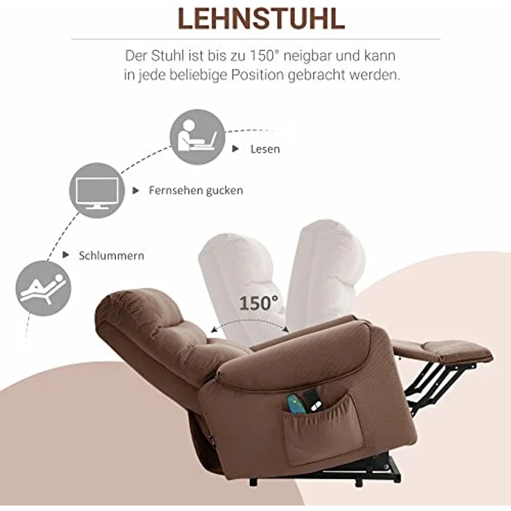 HOMCOM Massagesessel Aufstehsessel (Set, 1-St, Massagesessel), Massagesessel mit Liegefunktion, Braun – Bild 7