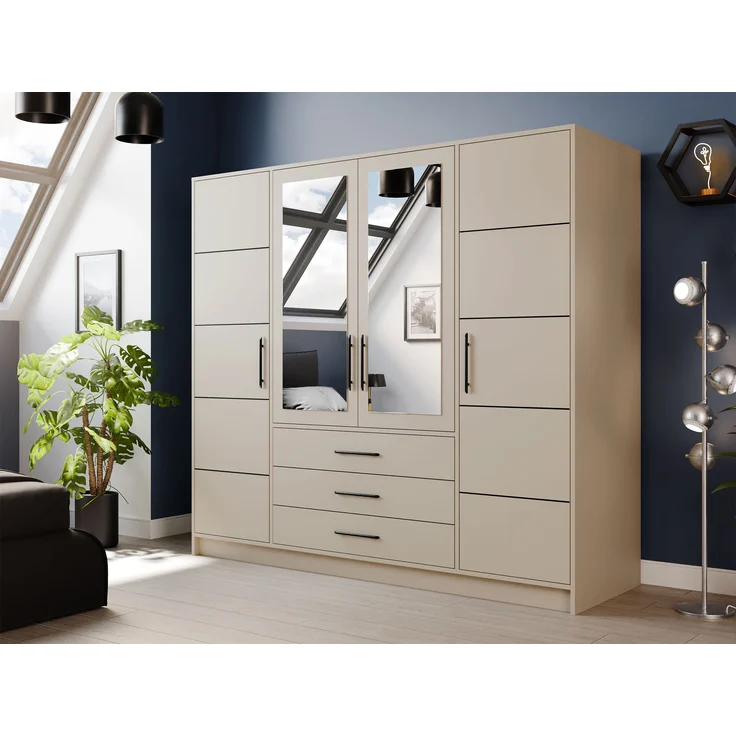 Mirjan24 'Bado 4D' Kleiderschrank mit Schubladen und Spiegel, Laminatplatte Cashmere, 200 x 58 x 196 cm – Bild 2