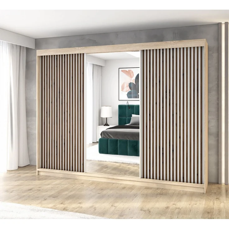 A&J MöbelLand GmbH Schiebetürenschrank FARA 200 cm mit 3D-Lamellen und Spiegelfront (TOP ANGEBOT! Geräumiger Schrank mit einer Breite von 200 cm ideal zur Aufbewahrung von Kleidung und Accessoires. Wählen Sie das ideale Modell für Ihr Schlafzimmer!, TO... – Bild 2