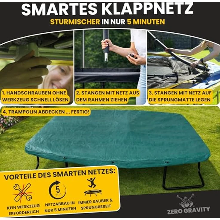 Zero Gravity Gartentrampolin Oval 305x213/366x244/457x366 cm, inkl. Leiter, TÜV GS, smarter & schneller Netzabbau für Outdoor-Nutzung – Bild 2