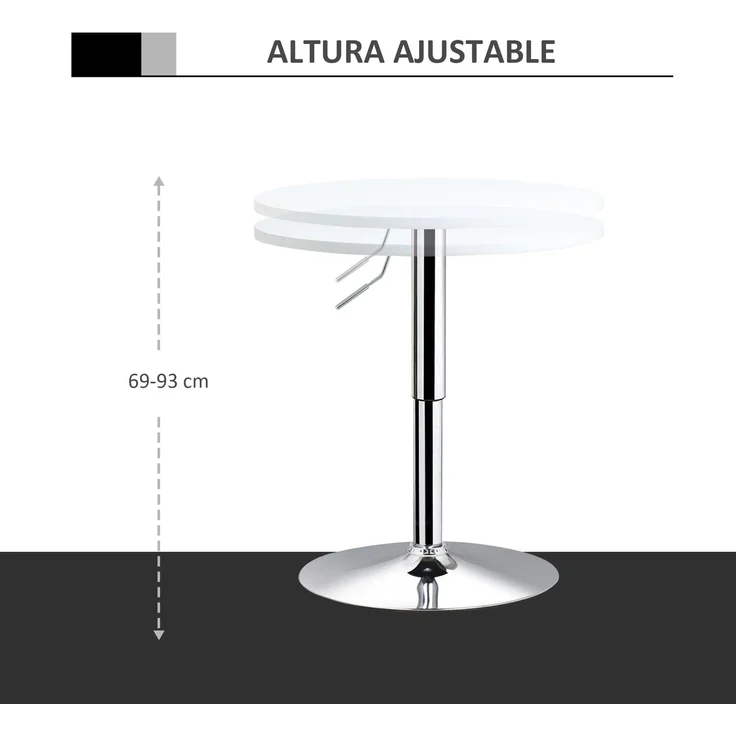 MELAYR, Höhenverstellbarer Bartisch mit runder und rutschfester Basis für Küche, Esszimmer, Ø60 x 69–93 cm, Weiß – Bild 5