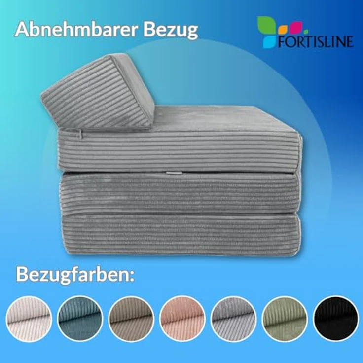Klappmatratze Klappmatratze mit Kopfteil aus Cord, FORTISLINE, Klappbar, als Sitzmöglichkeit nutzbar, Bezug abnehmbar und waschbar – Bild 7