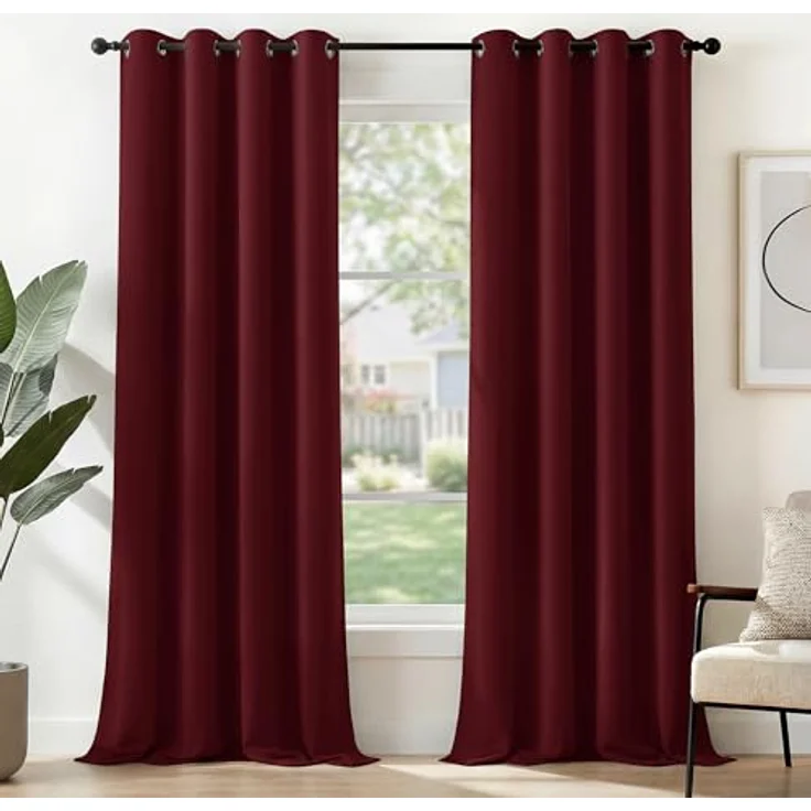 Deconovo Vorhang Blickdicht Verdunkelungsvorhang Kälteschutzvorhang Blickdicht, 229x117 cm(HöhexBreite), Rot, 2er Set – Bild 2