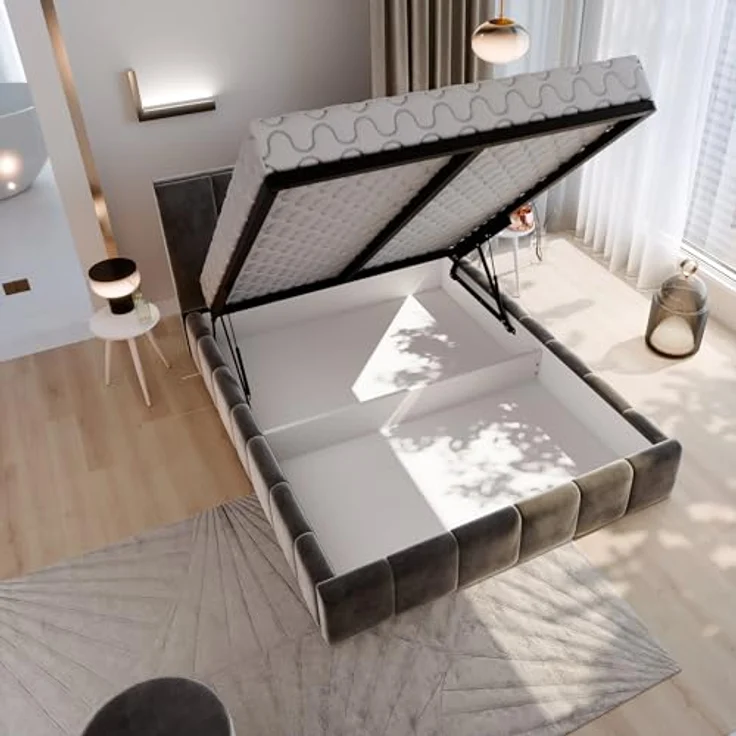 MASSENO Polsterbett Taranto, Creme, 180x200 cm, mit gepolstertem Kopfteil und Stauraum, stabiler Holzrahmen – Bild 5