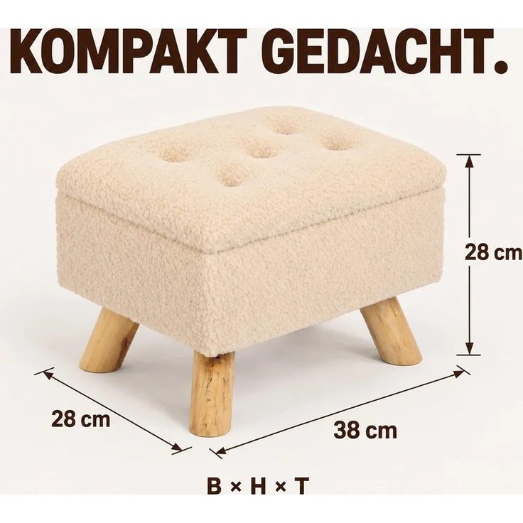 Relaxdays Hocker mit Stauraum Teddystoff – Bild 3