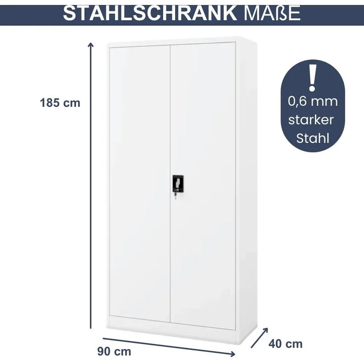 MegaDeal 4x Aktenschrank abschließbar KADO - 5 Ebenen verstellbar, Flügeltüren | Metallschrank Werkstatt Mehrzweckschrank Büroschrank aus Stahl Werkzeugschrank, 185x90x40cm Weiß – Bild 2