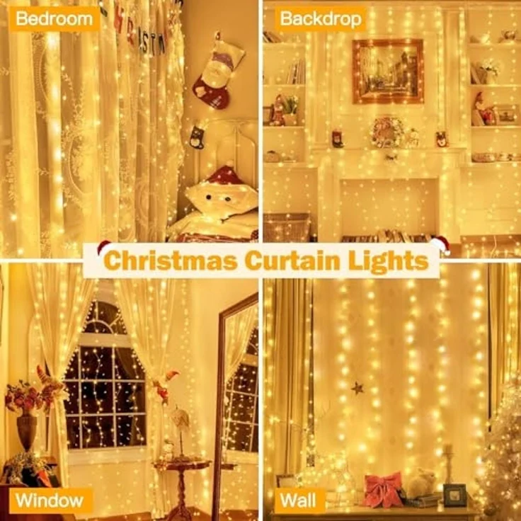 Montegoni Lichterkette 3x3M 300 LED Lichterkette, USB betrieben, Fernbedienung, 8 Modi mit warmweißem Licht und IP65 wasserdicht – Bild 3