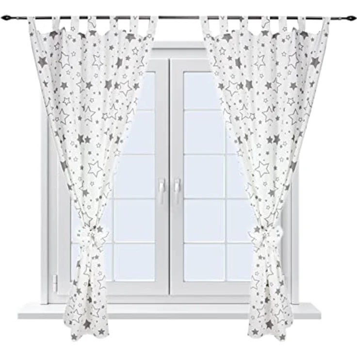 TupTam Kinderzimmer Vorhänge Baby Gardinen mit Schleifen 2er Set, Farbe: Graue Galaxie, Größe: ca. 155x95 cm – Bild 5