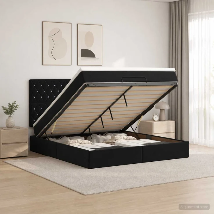 vidaXL Ottoman Bett mit Matratze Schwarz 180 x 200 cm Samt 3457667 – Bild 1
