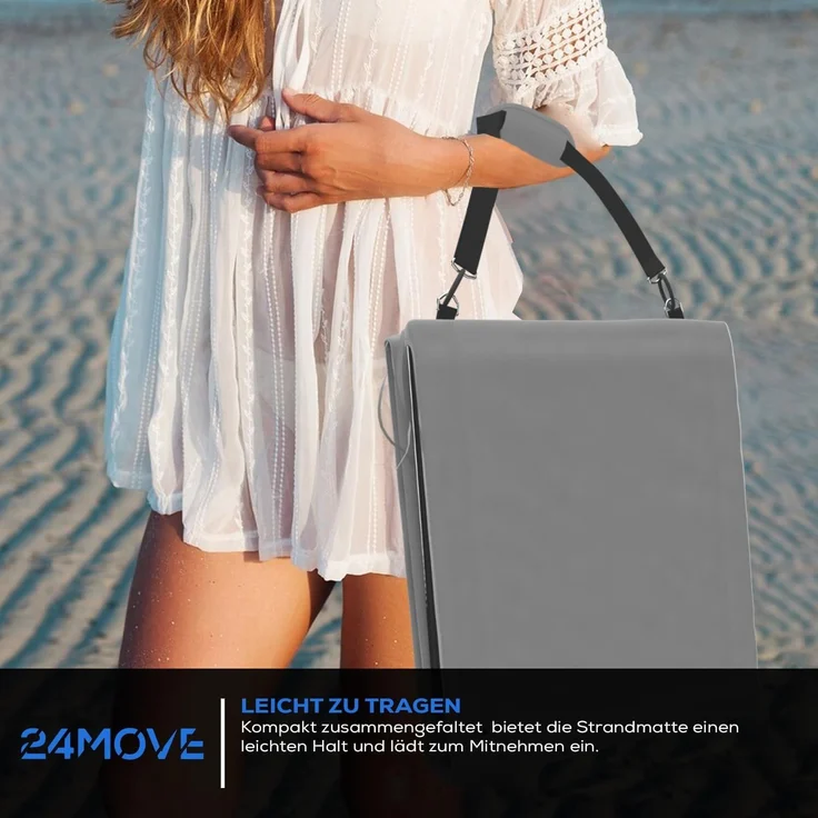 24Move Strandtuch, Strandmatte Set, Klappbare Campingliege, Tragetasche, (für Urlaub oder Garten), faltbar zur Tasche und Gurt, 2er Set, grau, Strandtuch – Bild 6