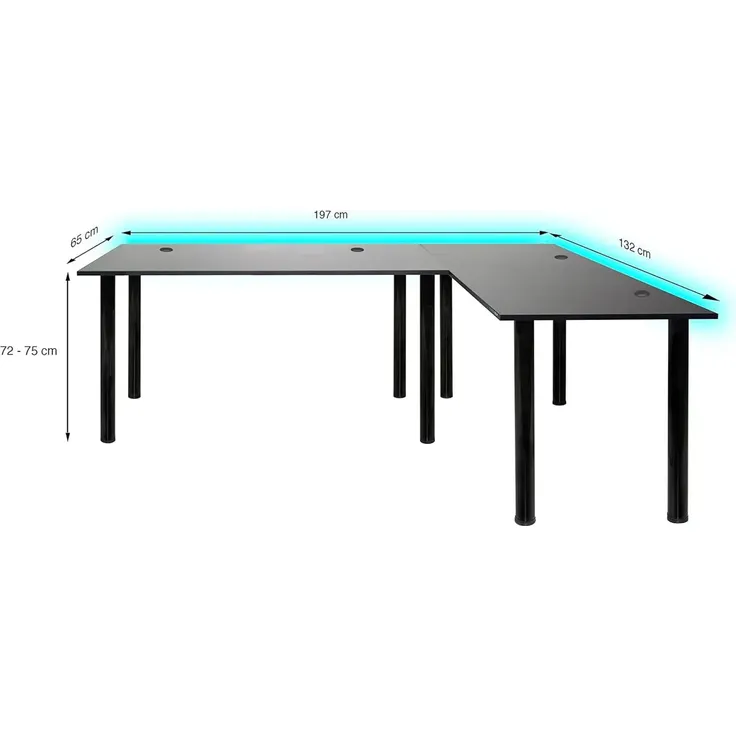 SyberDesk Gaming Pro LED Eckschreibtisch 197 x 132 cm mit LED großer Computer-Schreibtisch, Gaming tisch, USB HUB, (Rechts, schwarz) – Bild 3
