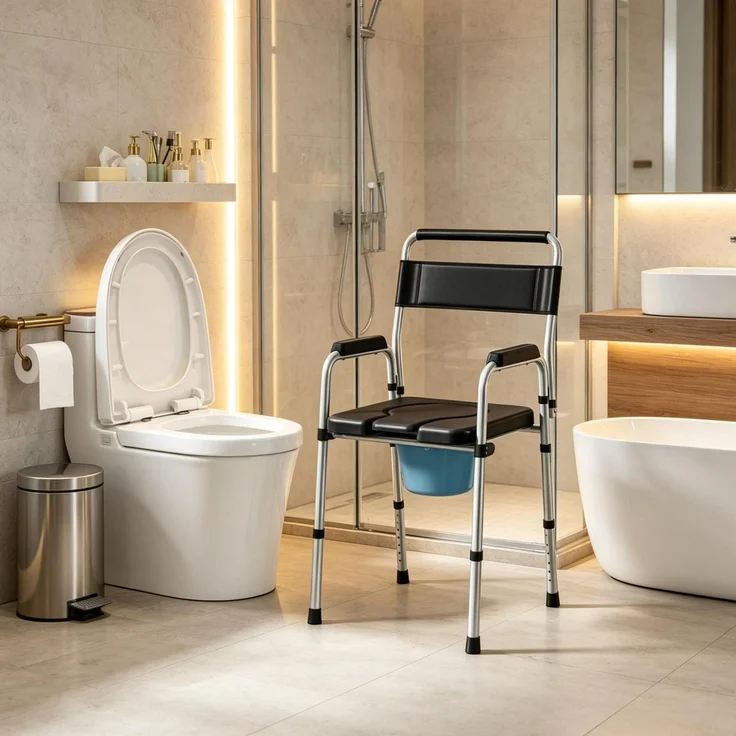 Toilettenstuhl 52,5 x 46 x 81,5–97 cm, klappbar und 7-fach höhenverstellbar – Bild 2