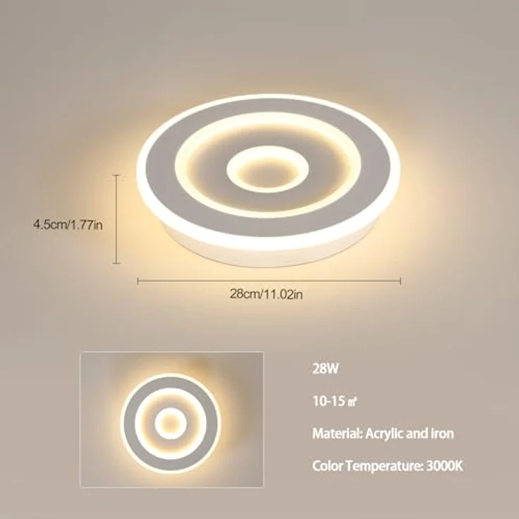 Goeco Deckenlampe LED Weiß, 28W Deckenleuchte Modern Rund, 3000K Warmweiß, Deckenlampe Aluminium für Flur, Balkon, Küche, Treppenhaus, Schlafzimmer – Bild 3