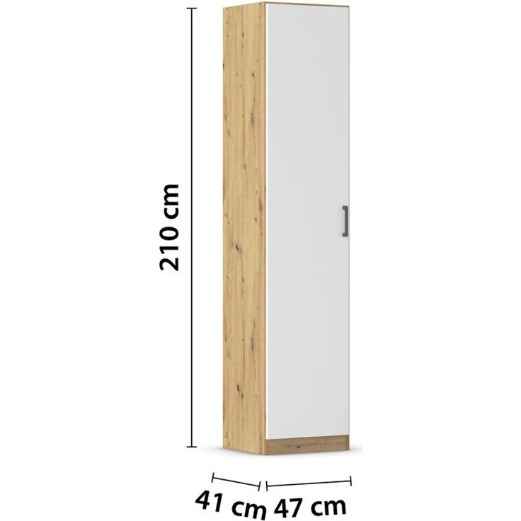 rauch Allrounder, Garderobenschrank, Mehrzweckschrank, 1-türig, mit 4 Einlegeböden, Farbe Weiß/Eiche Artisan, BxHxT 47x210x41cm – Bild 4