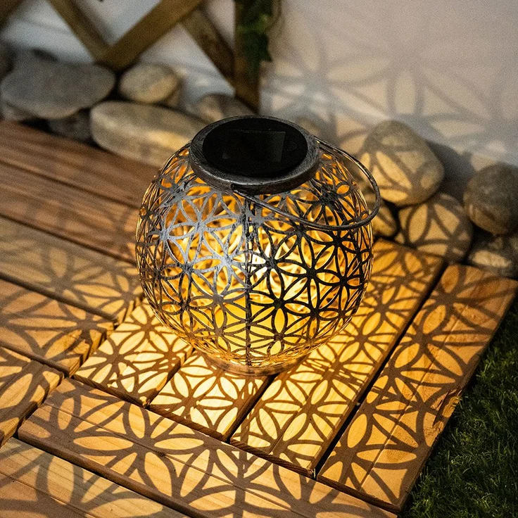 2er Set LED Solarleuchte, Kugel, Geflecht, silber, H 29 cm – Bild 4