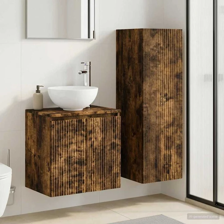 vidaXL Badezimmerschrank-Set 2 stk. Geräucherte Eiche 3406118 – Bild 1