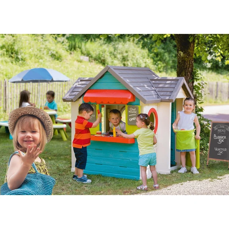Smoby 810403 'Chef Haus' Spielhaus, ab 2 Jahren, 124,5 x 132 x 135,7 cm, mit Ausgabe Theke & viel Zubehör – Bild 3