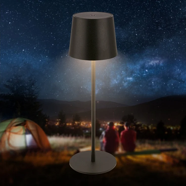 BRILONER - LED Tischlampe kabellos IP44 mit Touch, dimmbar, Akku & Lichtquelle tauschbar, Nachttischlampe, Leselampe, LED Lampe, Campinglampe, Tischleuchte, Akkulampe, Outdoor, 11x34,5 cm, Schwarz – Bild 2