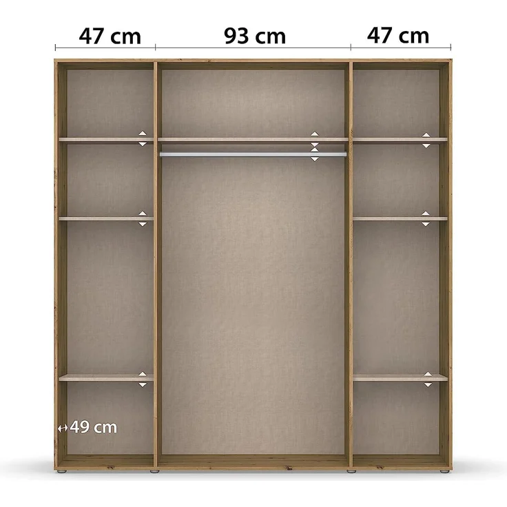 Rauch Möbel Voyager Schrank Kleiderschrank Drehtürenschrank, Eiche Artisan, 4-türig, inkl. 1 Kleiderstange, 7 Einlegeböden BxHxT 187x194x53 cm – Bild 8