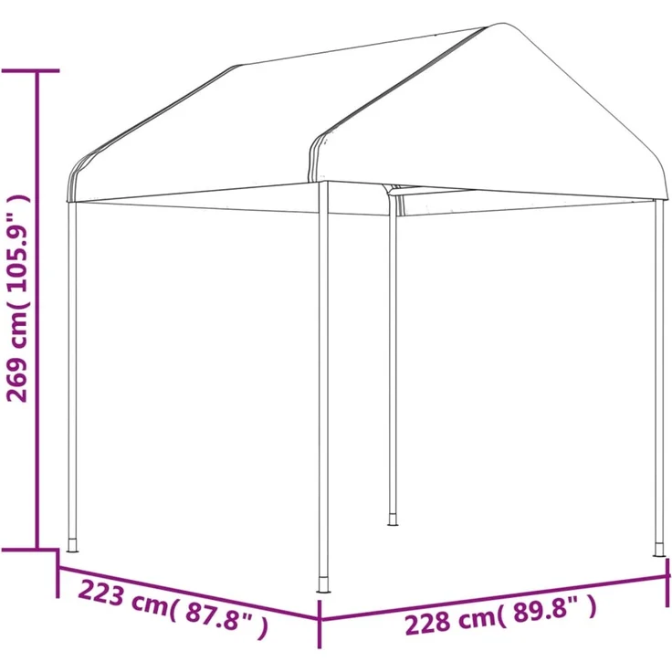 Gartenpavillon, Pavillon mit Dach Weiß 4,46 x 2,28 x 2,69 m Polyethylen – Bild 6
