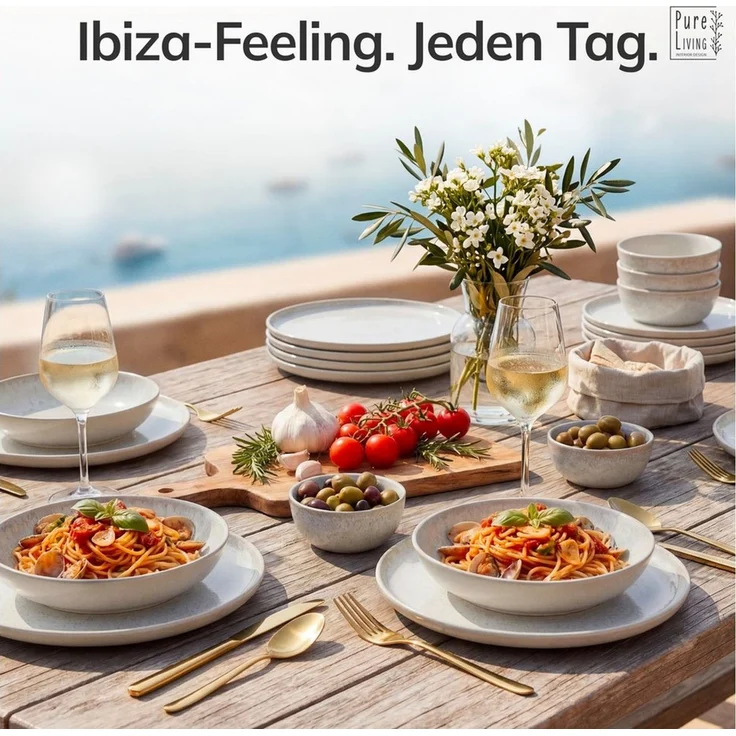 PURE LIVING INTERIOR DESIGN Geschirr-Set Servierplatte »Ibiza«, oval, Steingut, Beige (1-tlg), 1 Personen, Steingut – Bild 2