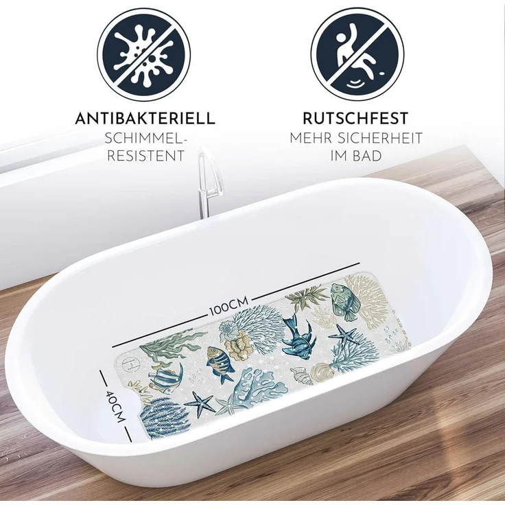 Homerella Badematte rutschfest 100% BPA frei inkl. 2 Haken zum Aufhängen 100x40cm, Antirutschmatte Badewanne hautsensitiv & schimmelresistent – Bild 2