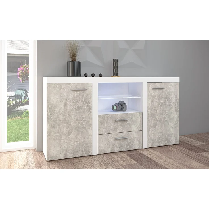 AX LIVING Schubladenschrank Kommode Spacoro 2F2S Modern in Weiß/Beton – Bild 1
