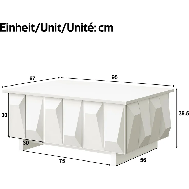 Wohnzimmermöbel Set mit 3D-Front, TV-Lowboard, Vitrinenschrank und Couchtisch, modernes Möbel-Set aus PB, geometrisches Design--Weiß--180x34x44.5cm--YOUDENOVA – Bild 6