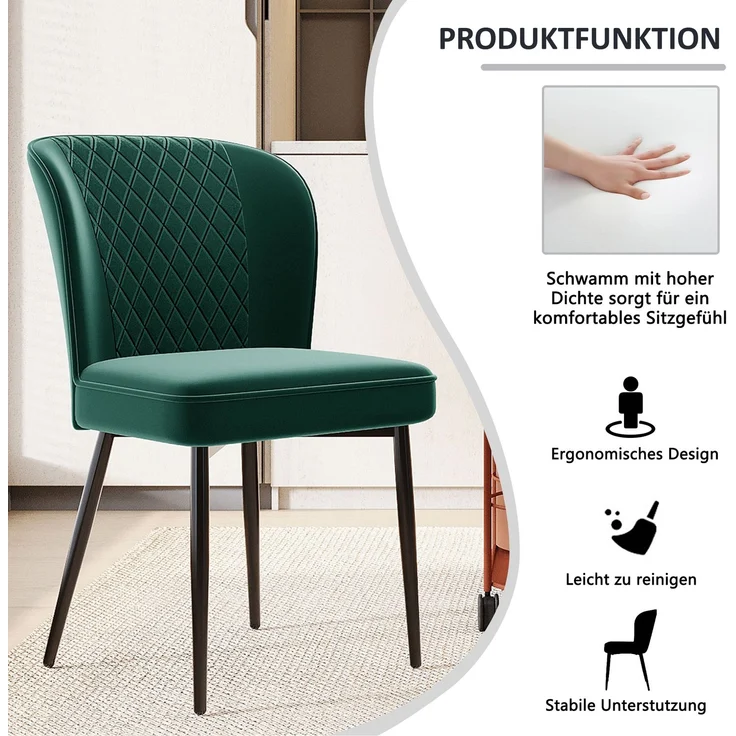 4er Set Stuhl Vielseitig Metallgestell Hochverdichtete Polsterung Moderner Design Für Esszimmer Küche Home Office – Bild 2
