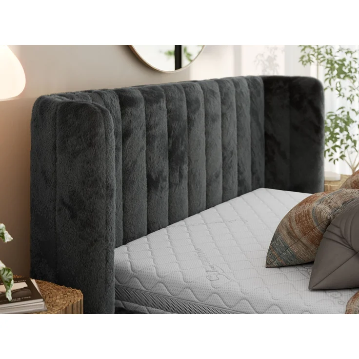 Polsterbett GOLETTA CLASSIC 140 x 200 cm mit gepolstertem Kopfteil, stabilem Bettrahmen, Lattenrost und Bettkasten mit Gasdruckfedern, Doppelbett, zeitloses Design - Dunkelgrau Plüsch – Bild 4