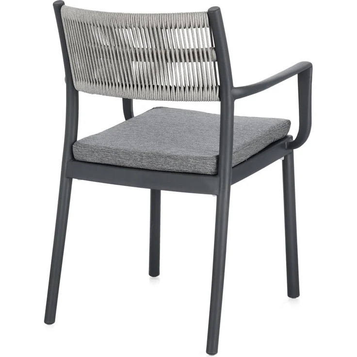 Gartenstuhl Nivala mit Armlehne, Metallgestell modern, anthrazit hellgrau, stapelbar inkl. Kissen – Bild 4