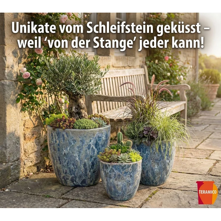 Keramik Blumentopf Eggpot Lava Blau Ø 38cm- Struktur Übertopf geschliffen Unikat – Bild 7