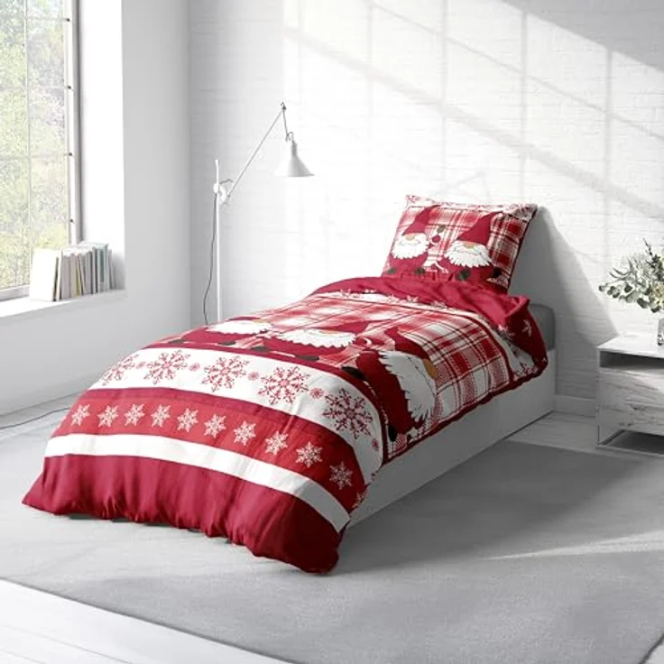 One Home Bettwäsche Winter Thermofleece, Fleece, 2 teilig, Weihnachten Wichtel Christmas, kuschelig flauschig warm weich Modern – Bild 5