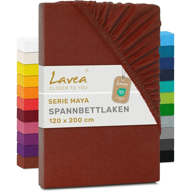 Jersey Spannbettlaken, Spannbetttuch, Lavea Serie Maya, 120x200 cm, Kastanie, 100% Baumwolle, hochwertige Verarbeitung, mit Gummizug