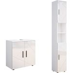 Badmöbel-Set Irma Weiß Hochglanz 2 Teile, mit Hochschrank Vicco