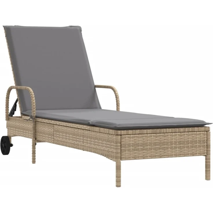 vidaXL Sonnenliege mit Rollen und Auflage Beige Poly Rattan 368311 – Bild 4