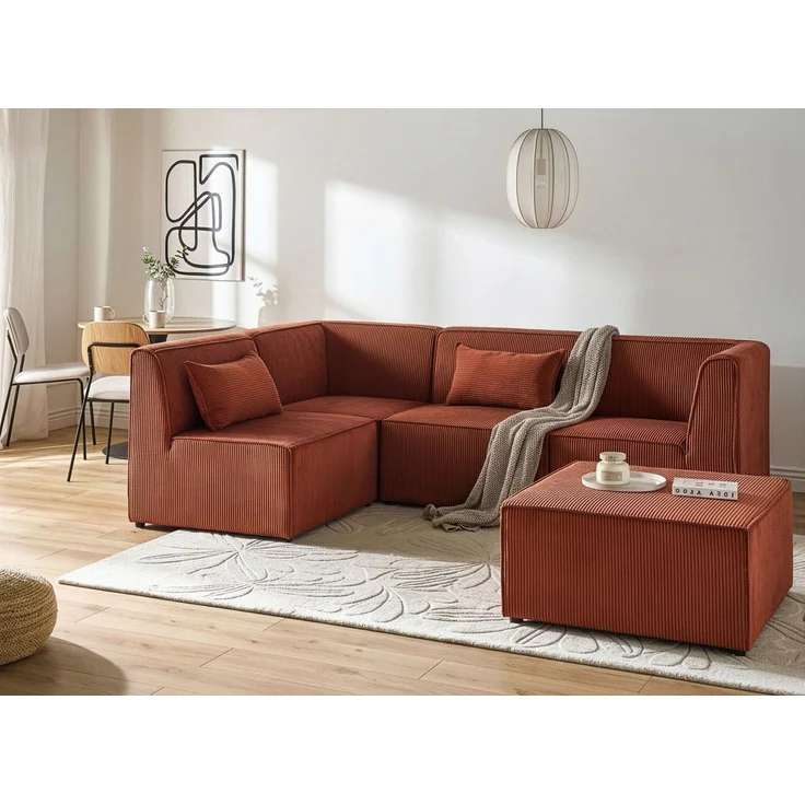 Modul Ecksofa 4-Sitzer LEMVIG Cord Dunkelrot linksseitig – Bild 3