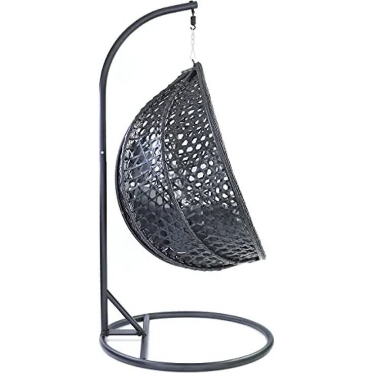 Luxus Hängesessel Style XXL Korb Gestell Schwarz mit Relaxkissen Grau – Bild 2