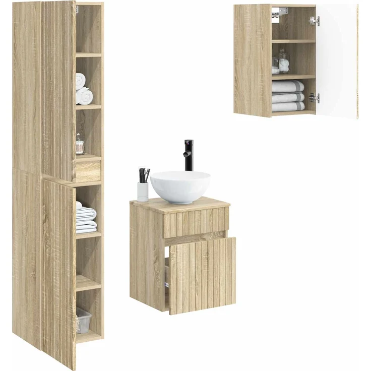vidaXL Badezimmerschrank-Set 3 stk. Sonoma-Eiche 33 x 34,5 x 160 cm 3406085 – Bild 3