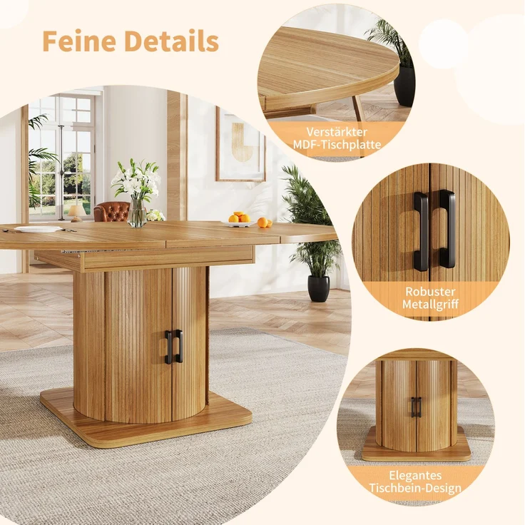 Esstisch 118-158x118x76 cm ausziehbar mit Stauraum und 4 Nutzungsmodi in Dunkelbraun – Bild 9